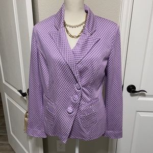 Cabi- Purple Patterned Asymmetrical Imperial Blazer- Medium (#5847)